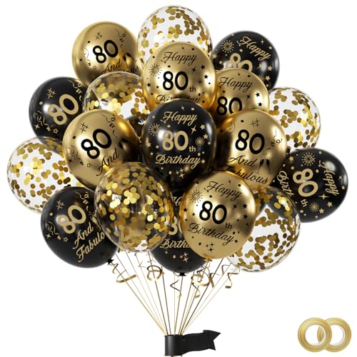 15 unidades anos decoração aniversário aniversário, ouro preto festa 80 anos confetes látex balões de aniversário com feliz aniversário feliz para menino e menina homens mulher festa de aniversário 80