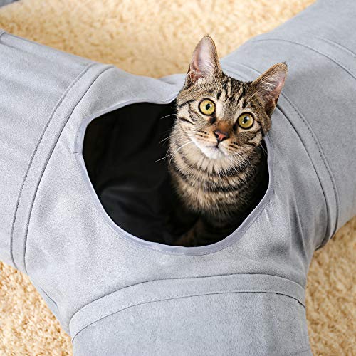 Image of PAWZ Road Collapsible Cat Tunnel, 3 Way Cat Play Tube 10.5 inch in Diameter | Collapsible Cat Play Tunnel with Spacious Play Tubes, Multiple Peek Holes & Interactive Hanging Ball for Indoor Cats