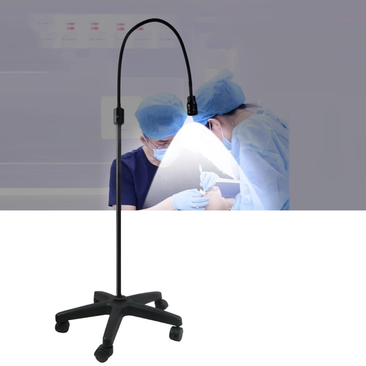 Lampada Per Esame Medico Mobile Da Pavimento Flessibile A Collo D'Oca Con Base Ponderata Per Ginecologia Odontoiatria Lampada Senza Ombre