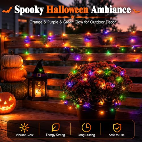 Amazon Haul: 2 Pack cshare Halloween Solar Fairy Lights 16.4FT 50LED Each, Orange Purple Green Halloween Lights Waterproof Outdoor Black Wire String Lights - image 2