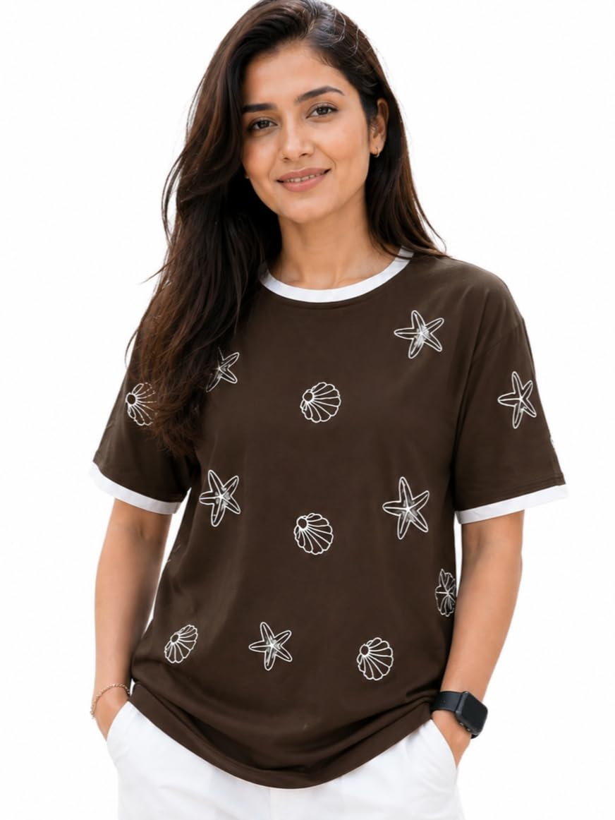 SACS-Elevate Your Style Drop Shoulder Tshirt for Women Cotton Tshirt for Womens Premium Pure Cotton Oversized Crew Neck Half Sleeve Casual Summer Top for Women, Soft Breathable, Loose Fit-picture-45