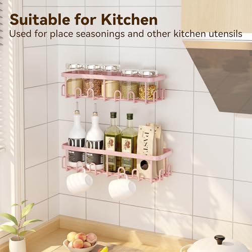 Image of YASONIC Shower Caddy Adhesive, 100% Rustproof Shower Organizer, Large Capacity Shower Shelves for Inside Shower, No Drill Shower Storage for Home (2 Pack Pink)