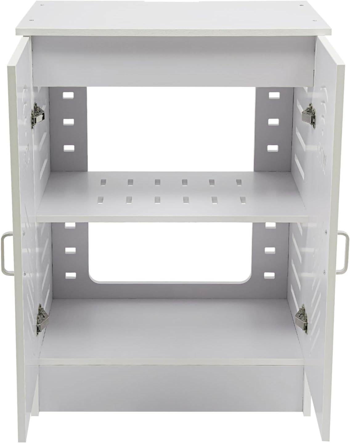 WiFi Router Storage Cabinet, Floor-Standing Decorative Storage Box Power Strip Cable Management Hider Organizer with Adjustable Shelf and Metal Handle for Home Office
