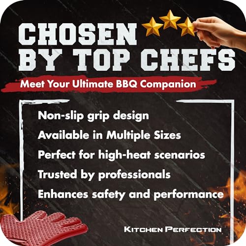 Image of KITCHEN PERFECTION S Silicone Smoker Oven Gloves -Extreme Heat Resistant BBQ Gloves -Handle Hot Food Right on Your Grill Fryer Pit|Waterproof Oven Mitts |Superior Value Set+3 Bonuses