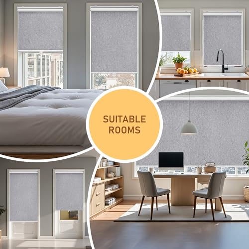 Image of AOSKY Blackout Cordless Roller Shades, 34.5 inch W x 72 inch H, Heather Grey