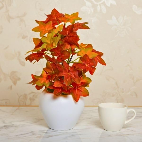 Image of fancymart Artificial Plant Leaves in Apple Pot (30 cm Height) | Small Potted Plant for Office Desk | Home Decor for Living Room | Cafe & Restaurant Table Decoration