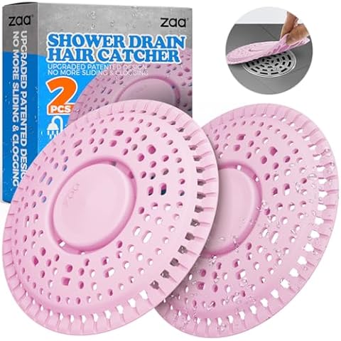 zaa Shower Drain Hair Catcher, Upgraded 2Pack Premium Silicone Drain Protector & Shower Drain Cover for Regular Floor Drains of Shower Room, Bathroom, Pink Cover