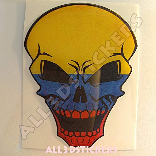 Pegatina Colombia Calavera Bandera Colombia Resina Relieve 3D Adhesivo Vinilo Skull