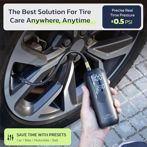 Woowind Portable Tire Inflator for Car, Bike Pump, Portable Air Compressor, 1 Minute Inflation, 150PSI Air Pump for Car Tires, Bikes, Motorcycles, Balls - with Digital Pressure Gauge