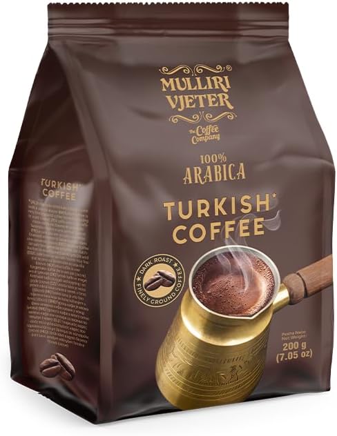 Mulliri Vjeter Turkish Coffee,Dark Roast Finely Ground Coffee,100% Arabica, (7.5oz/200g)