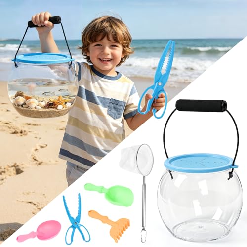 Kids Beach Exploration Kit Catch & Release Aquarium Toy Set with Net Crab Tongs Sand Shovels & Clear Critter Keeper Beach Toys for Kids Ages 212 (Beach Lake River)