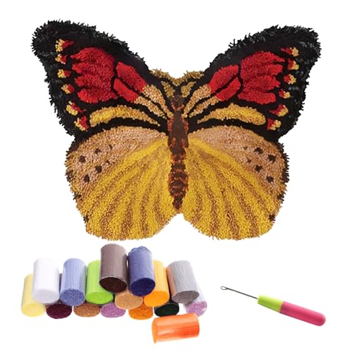 Wi8parts Latch Hook Kit for Beginners, 20.5x15in Butterfly Rug Making Kit with Printed Canvas Stitch Latch Rug Hooking Colorful DIY Crochet Yarn Carpet Craft Set for Home Decor