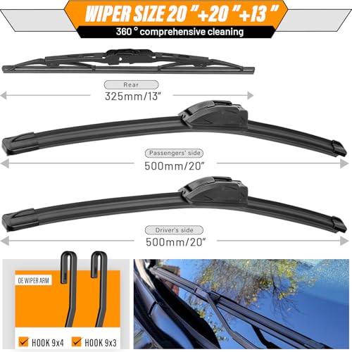 Image of OEM Windshield Wiper Blade Replacement for GMC Jimmy Chevrolet Blazer 1995-2005 Ford Explorer Mercury Mountaineer 2006-2010 Original Equipment All-Season Rear Wiper Blade Set 20+20+13 (Set of 3)