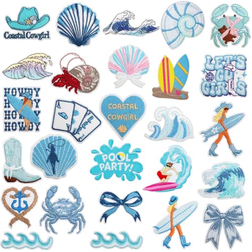 27PCS Coastal Cowgirl Iron On Patches Western Ocean...
