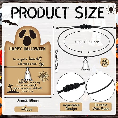 40 Sets Halloween Pumpkin Ghost Charm Wish Bracelet with Greeting Card Halloween Pumpkin Gifts for Women Girls3