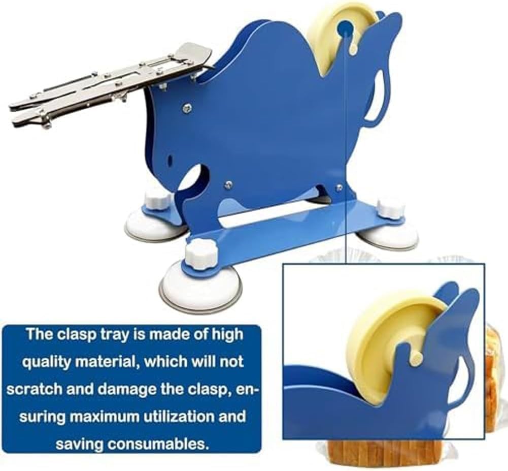 Máquina manual para sellar bolsas de pan, empacadora con cierre de acero inoxidable, con clips y 4 ventosas, para envasado de galletas, dulces y productos de panadería.