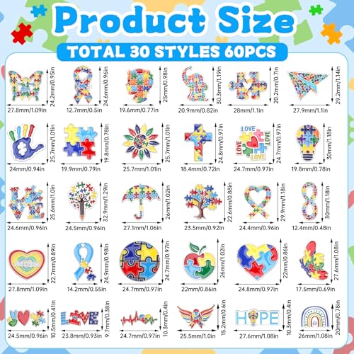 Image of SANNIX 60Pcs Autism Awareness Pins, Autism Lapel Pin Autism Puzzle Enamel Brooch Badge fo Autism Awareness Support Events Clothing Bag Hat Accessories, 30 Styles