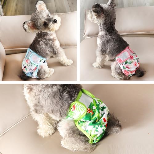 Image of wegreeco Luxury Washable Reusable Dog Diapers (Stylish Pattern) - Female Dog Diapers, Doggie Diapers, 3 Pack (Floral, Large)