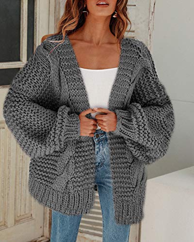 Cicy Bell Women's Open Front Chunky Knit Cardigan Loose Lantern Sleeve Oversized Sweater Coats3
