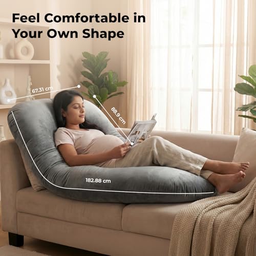 Image of Lifelong Pregnancy Pillow for Women | J-Shaped Full Body Maternity Pillow for Sleeping | Support for Belly, Back, Hips & Legs | Multipurpose Hug Pillow for Nursing & Pregnant Women with Velvet Cover