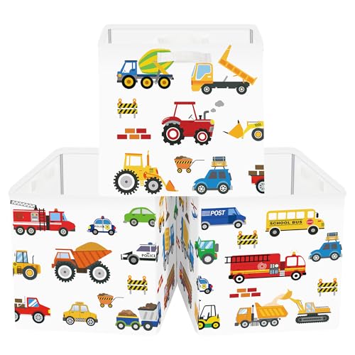 Clastyle Lot de 3 Boite Rangement Tissu Voitures Cube de Rangement Pliable Adolescent Panier Kallax pour Salle de Bain,Camion,30x30x30 cm