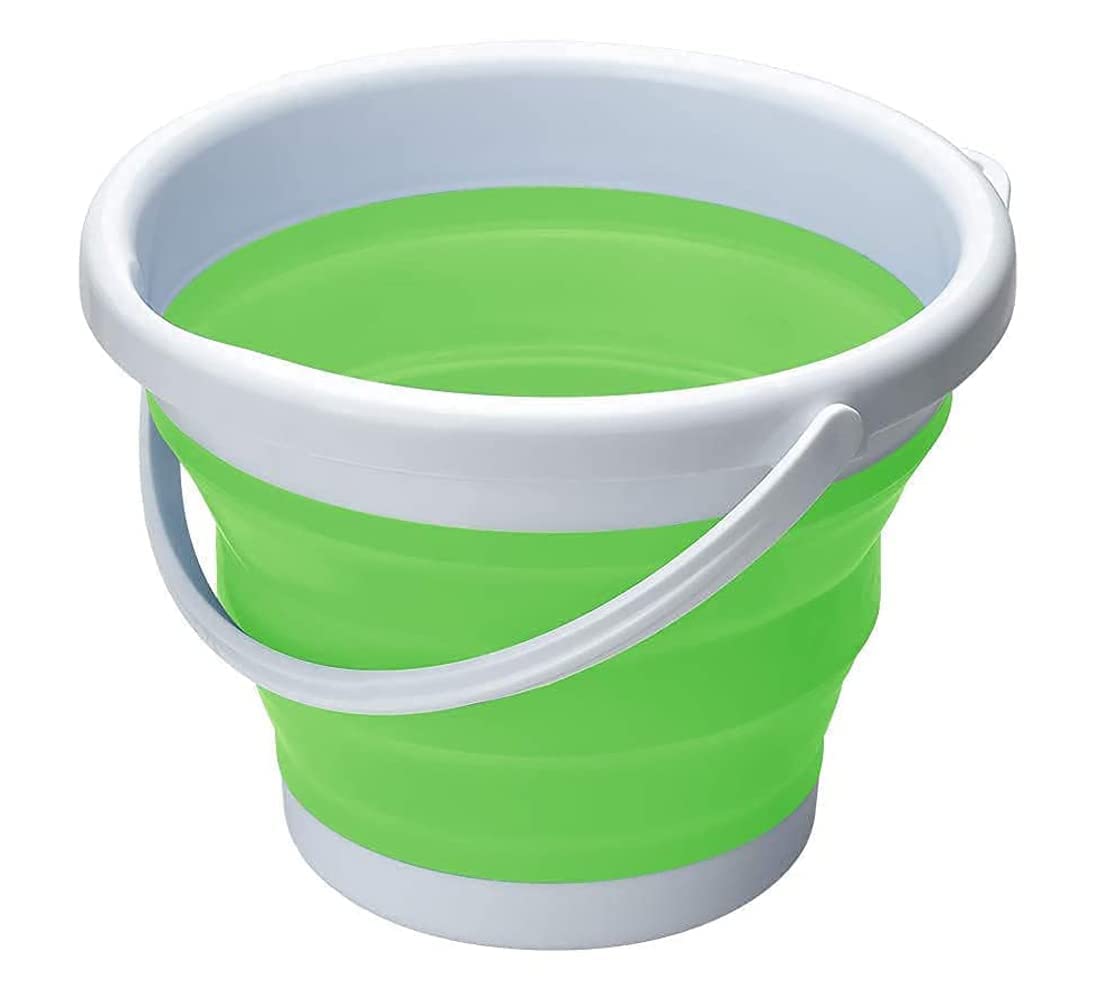 Eco Shopee SHOPPING SIMPLIFIED Silicone Foldable Collapsible Bucket with Strong Folding Bucket Flexible Compact BPA Free Design and Sturdy Handle for Hiking Camping and Outdoor 10 Liter (10L Green)