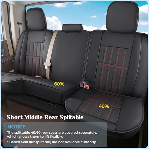 Image of Truckiipa Seat Covers for Truck Full Set, Dodge Ram Seat Covers Full Coverage Leather Protector Pickup Truck Accessories, Custom Fit for 2002-2018 Ram 1500,2002-2026 Ram 2500 3500 Crew Mega Cab, Red