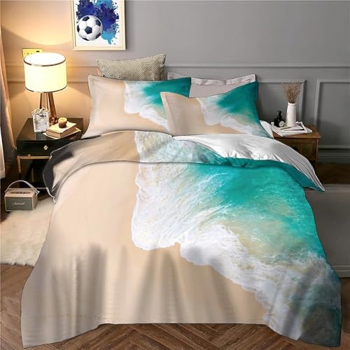 Parure de Lit Vagues de Plage en Microfibre Ultra Douce Haute Densité