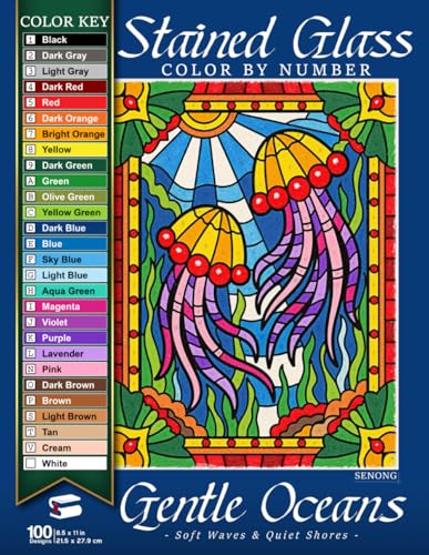 Gentle Oceans Stained Glass Color By Number: Soft Waves & Quiet Shores (Stained Glass Color By Number Collection)