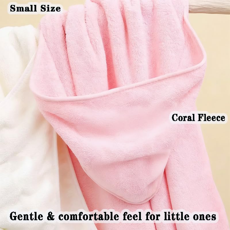 Image of Baby Hooded Bath Towel 31.5 inchx31.5 inch Ultra Absorbent Cloud-Soft Cozy Coral Fleece, for Newborn Infant Toddler Up to 3 Years, Unisex Bathrobe Blanket 2PCS(White Pink)