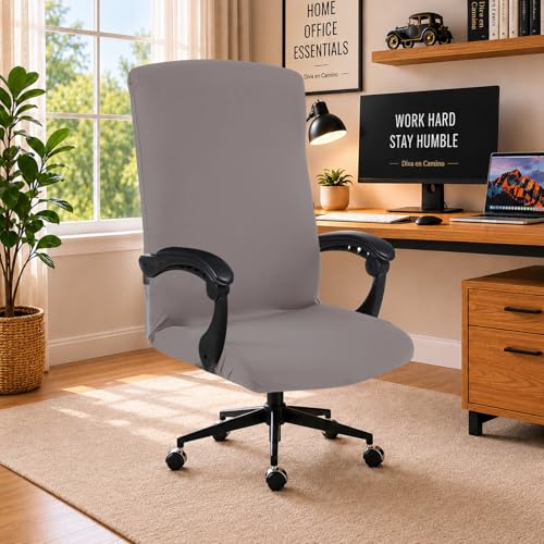 Image of Elastic Computer Chair Cover with Durable Zipper - Protective Removable Washable Universal Office Desk Chair Seat Slip Cover - Stretchy Soft Anti-dust Desk Chair Seat Protector for Dogs, Cats, Pets