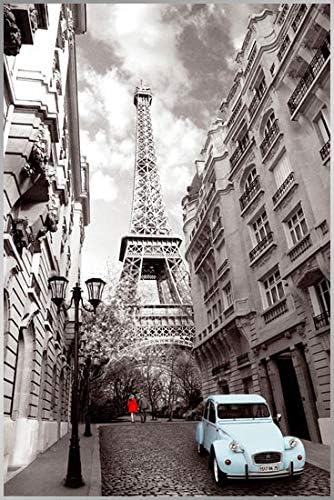 TriX Paris/Blue Car + Aluminum Frame Black Poster (Frame Set) 36.2 x 24.2 inches (PH-0425B)