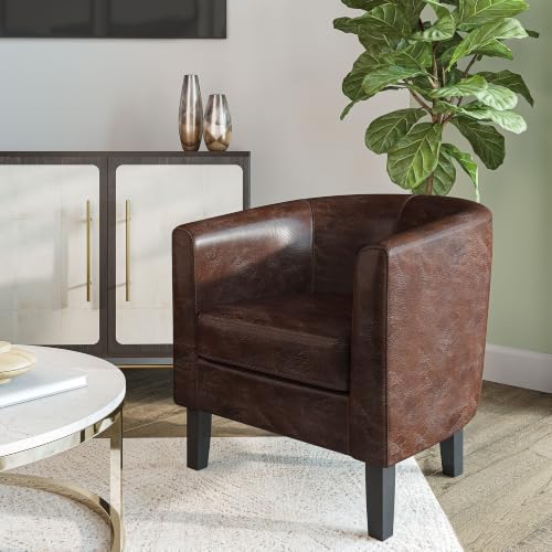 Image of BELLEZE Accent Barrel Chair, Club Tub Sofa Corner Chair with Flared Legs and Cozy Soft Padding for Living Room Bedroom Waiting Room - Caramel