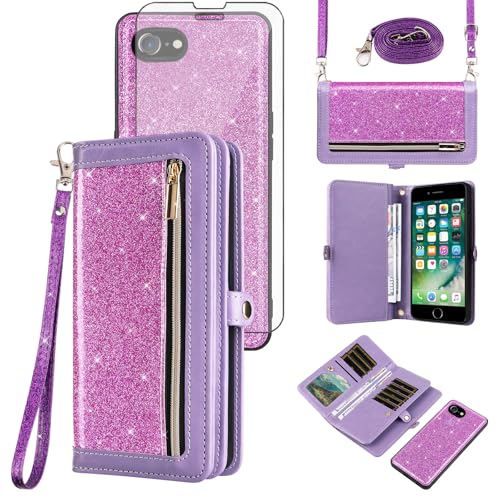 Coque paillettes iPhone SE 2022 et 8 style portefeuille pour sorties et soirées
