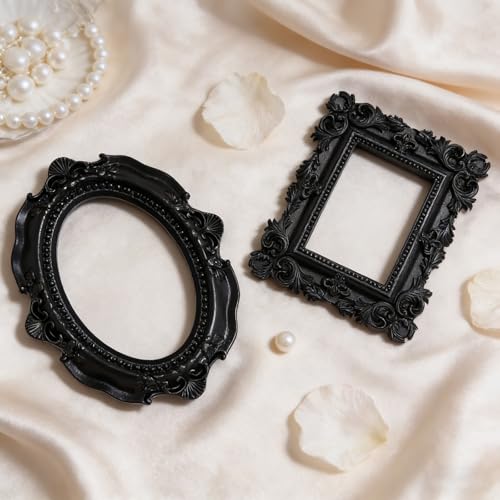 Image of 6 Pcs Mini Frames, Black Small Vintage Picture Frames Antique Resin Photo Frame for DIY Craft Galley Wall Hanging Jewelry Display Shooting Photo Props Christmas Decor (Without Backings)