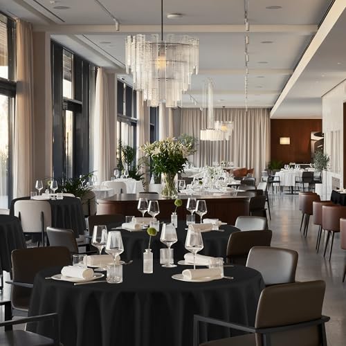 Image of sancua Black Round Tablecloth 132 Inch Diameter, 6 Pack - Circle Polyester Fabric Table Cloth for Wedding Party Reception Banquet Birthday, Washable Formal Table Cover (Fit 54-96 Inch Tables)