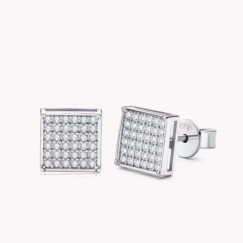 Orecchini a Bottone Quadrati Brillanti Classici in Argento Sterling, Orecchini Completi di moissanite per Uomo Donna, Regali di Gioielli affascinanti