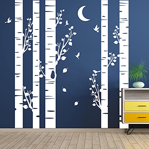 Giant Tree Wall Sticker - Height 8.2ft, 5 Large Tree Decals, Woodland for Livingroom Baby Nursery Decor for Kid Baby Nursery Room Decoration Gift,High 98x106 Inch(White)
