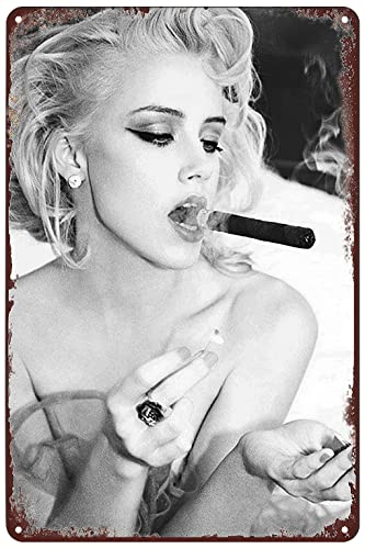 Vintage Metal Signs Pinup Girl Cigar Tin Sign Sexy Woman Poster Wall Art Decor Plaque for Home Bar Pub Club Lounge Room Man Cave 12x 8 inch