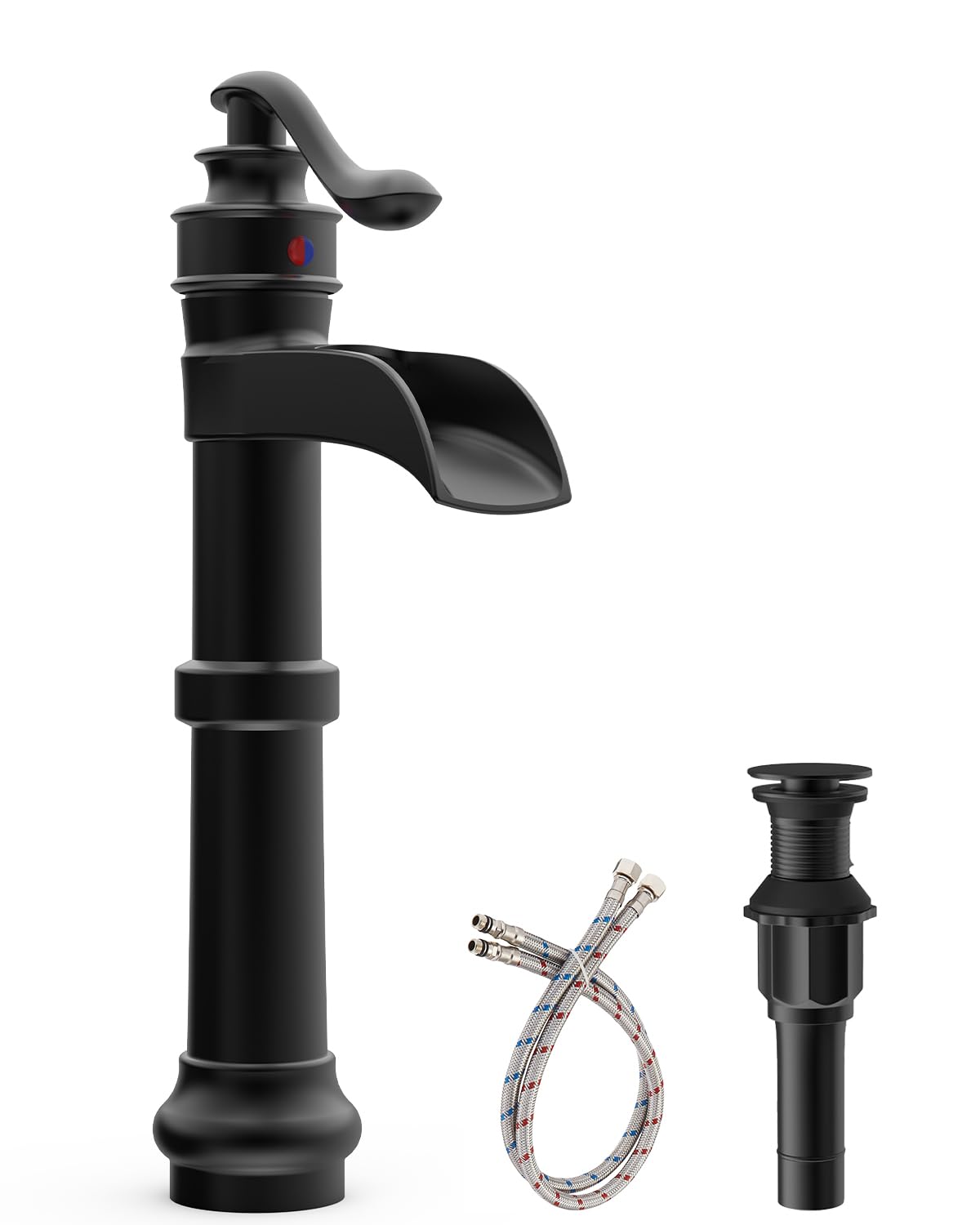 Sxithgkdw Matte Black Bathroom Vessel Sink Faucet Waterfall Bathroom Faucet Single Handle Brass Countertop Faucet For Bathrooms,Hotels
