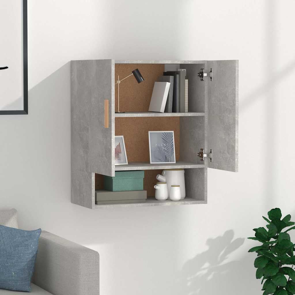 Armario de pared gris hormigón de madera 60 x 31 x 70 cm con espacio de almacenamiento y estante, armario multiusos para oficina, pasillo, sótano, taller y hogar, ahorra espacio en la pared