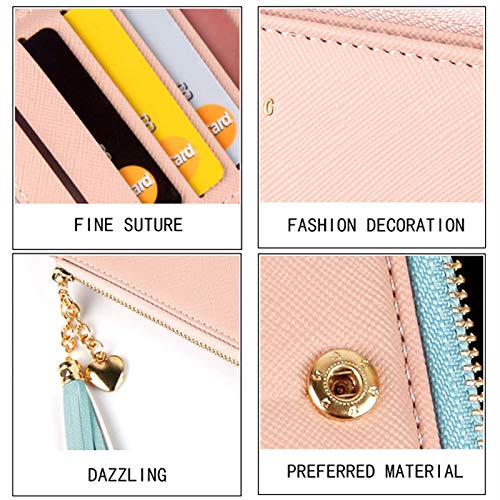 Slim Genuine Leather Wallet for Women RFID Blocking Long Clutch with Zipper Pocket & Phone Holder (Blue)4