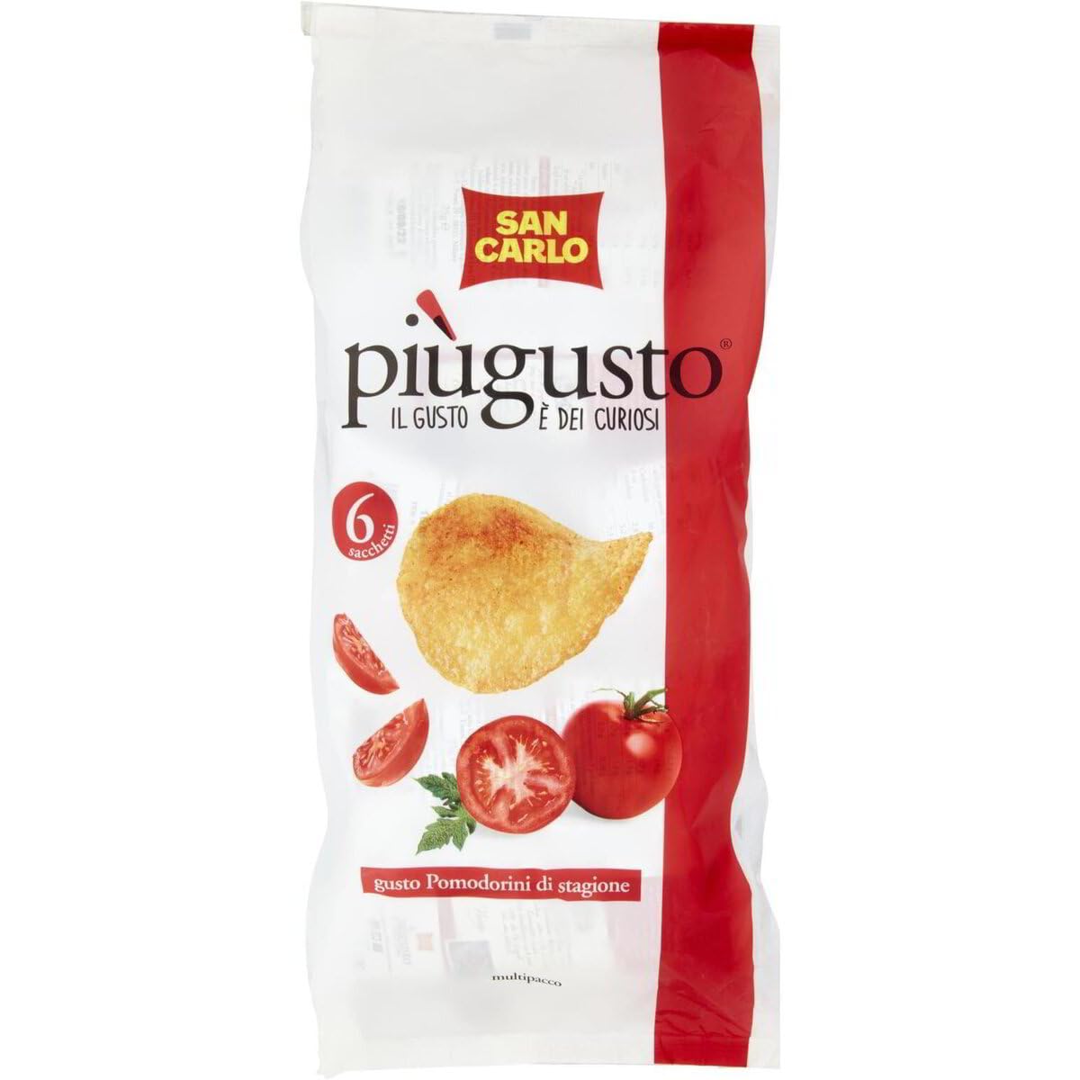 40 Pacchetti da 25g San Carlo Più gusto Patatine al Gusto Pomodorini di Stagione, 40 Pacchetti da 25g.(Samicash)