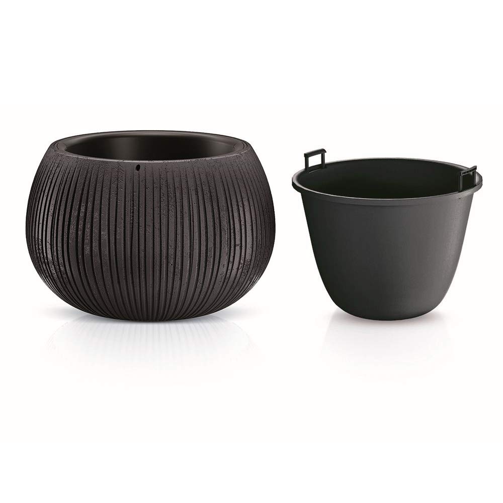 Pack 3 pots PROSPERPLAST BETON Bol en plastique avec rangement en ciment noir, ensemble S Set S