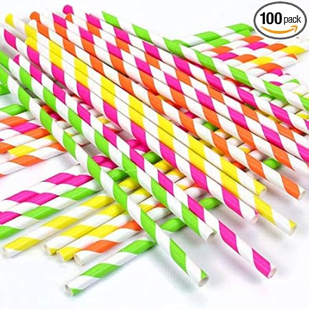Kreativ India stripes Bio Degradable Paper Straw for Drinking Cocktails/Mocktails/Juices/Milkshakes (100)