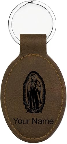 Miniatura 168 de LaserGram Llavero ovalado, Virgen de Guadalupe, grabado personalizado incluido (rústico con oro)