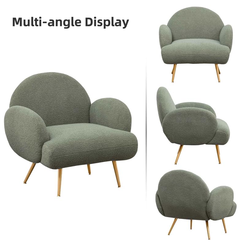 Image of Eleese Teddy Upholstered Armchair, Modern Accent Chair with Metal Legs Soft Fabric, Foam Color - Green