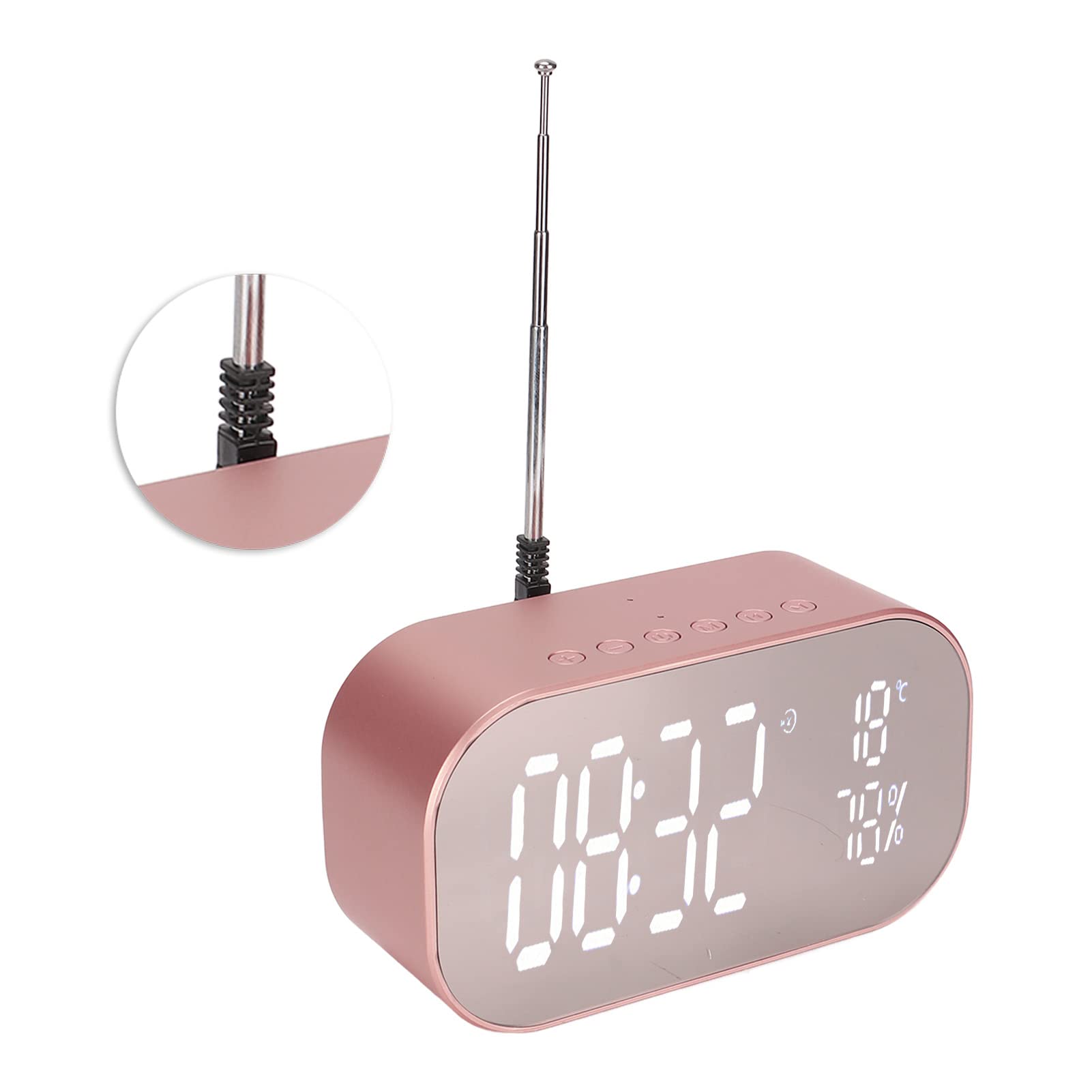 Radio-réveil, Radio-réveil Numérique FM Multifonction avec Haut-Parleur Bluetooth, Réveil de Bureau à Réduction de Bruit avec Microphone D'appel HD(Or Rose)