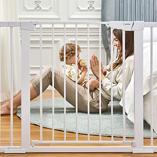 Mom's Choice Awards Winner-Cumbor 29.5-46" Extra Wide Safety Baby Gate for Stairs, Easy Install Pressure/Hardware Mounted Dog Gates for The House, Auto Close Pet Gate for Dogs, Easy Walk Thru, White - Image 6