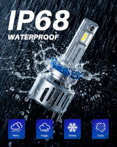 Image of AUTOONE H11 H8 H9 LED Bulbs,100000LM 6500K Ultra Bright, 99% Compat, 2PCS | 1800% Brighter with Cooling Fan, 1:1 Halogen Size Plug N Play, IP68WR, Built-in CANBUS 3.0, No Flickering, 10+Year Lifespan